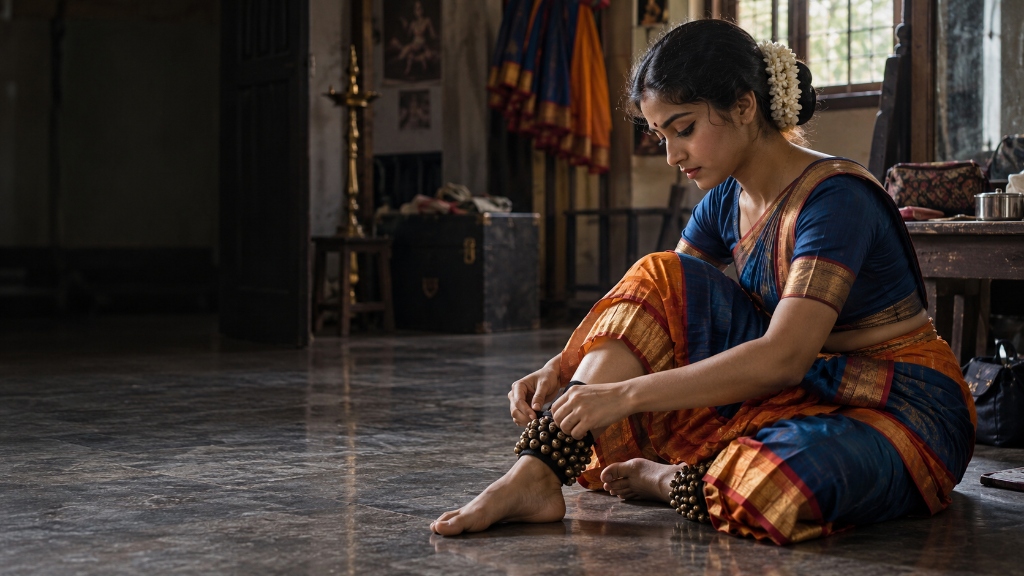 Dancer preparing in a temple hall