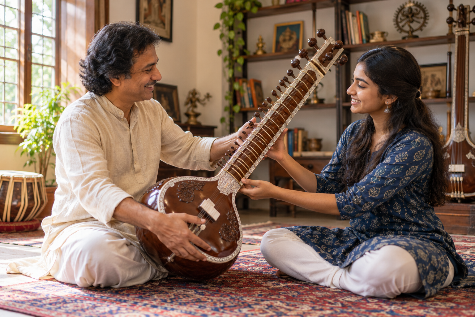 Traditional musician playing a string instrument