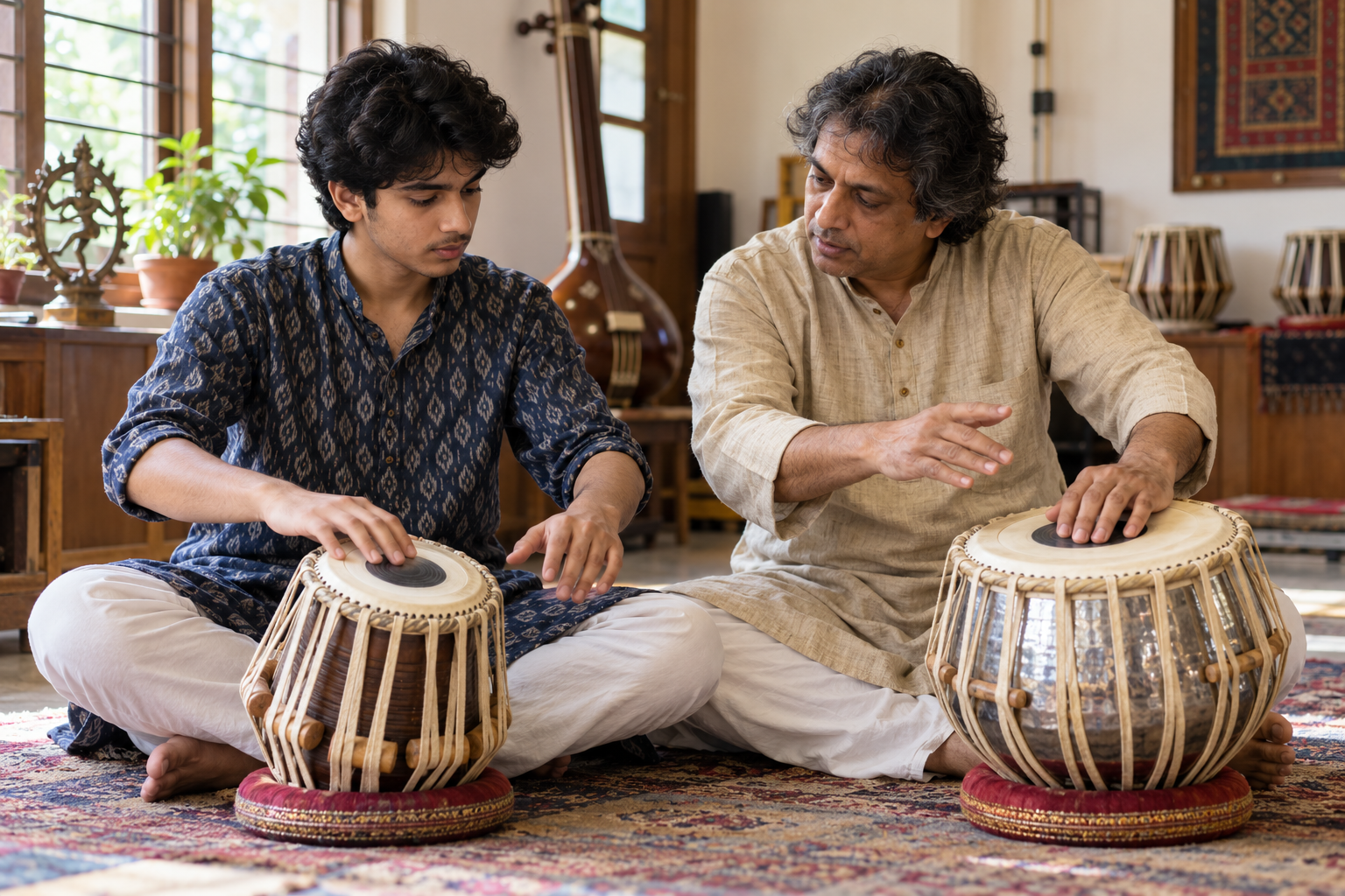 Musicians practicing traditional percussion
