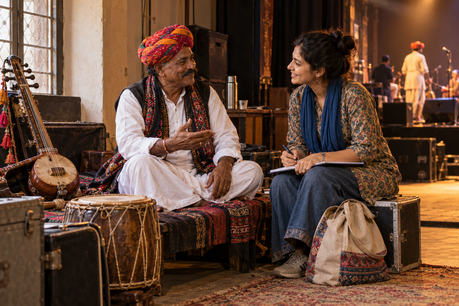 Folk musician performing on stage
